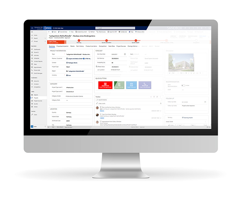 Capture d'écran du système Microsoft Dynamics 365 : étendez votre CRM à un secteur spécifique et gérez vos données clients avec notre solution CRM Avec Microsoft Dynamics CRM, vos données importantes sont en ligne et centralisée.